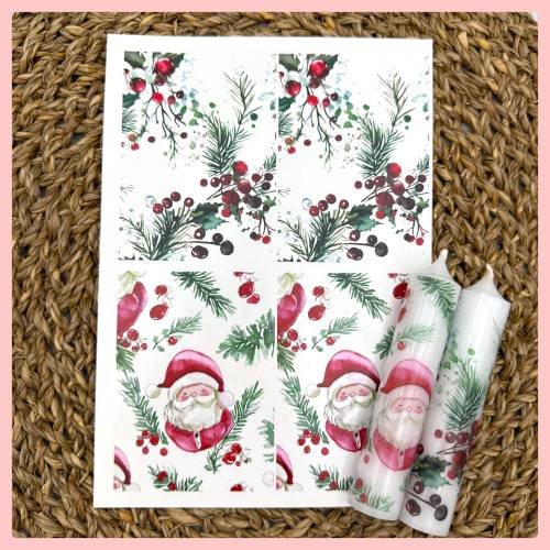 Kerzenfolie Weihnachten, Banderole SANTA CLAUS, A5, bunt, Kerzentattoo, Wasserschiebefolie, Kerzensticker, z.B. Weihnach