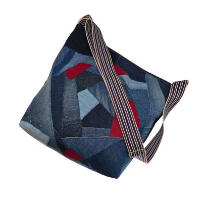 Jeans-Shopper Upcycling: Große Patchwork-Umhängetasche Unikat