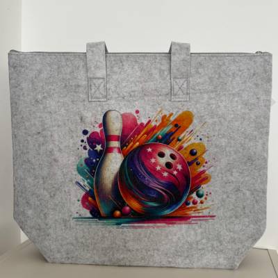 Filztasche Bowling Design 1 großer bedruckter shopper Sporttasche
