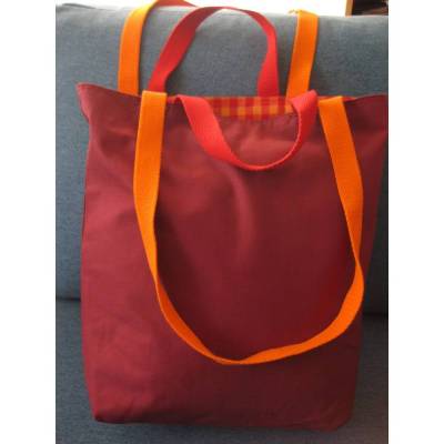 Stofftasche Rot-Orange aus Baumwolle mit vier Henkeln