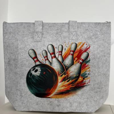 Filztasche Bowling Design 2 großer bedruckter shopper Sporttasche