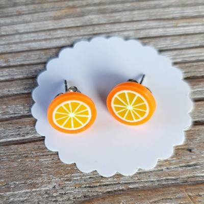 Ohrstecker Ohrringe Orange  aus Fimo witziger Ohrschmuck aus Polymer Clay