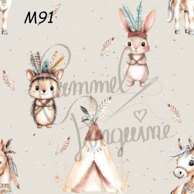 M91 Kinderstoff Indianer Waldtiere – Exklusives PummelPinguine-Design in 13 Stoffarten für kreative Kinder
