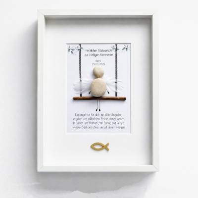 Steinbild Schutzengel – Personalisiertes Geschenk zur Taufe, Kommunion & für Patenkinder