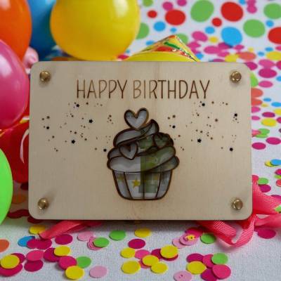 Geschenkkarten Holz „Cupcake Geburtstag" Nr. 07