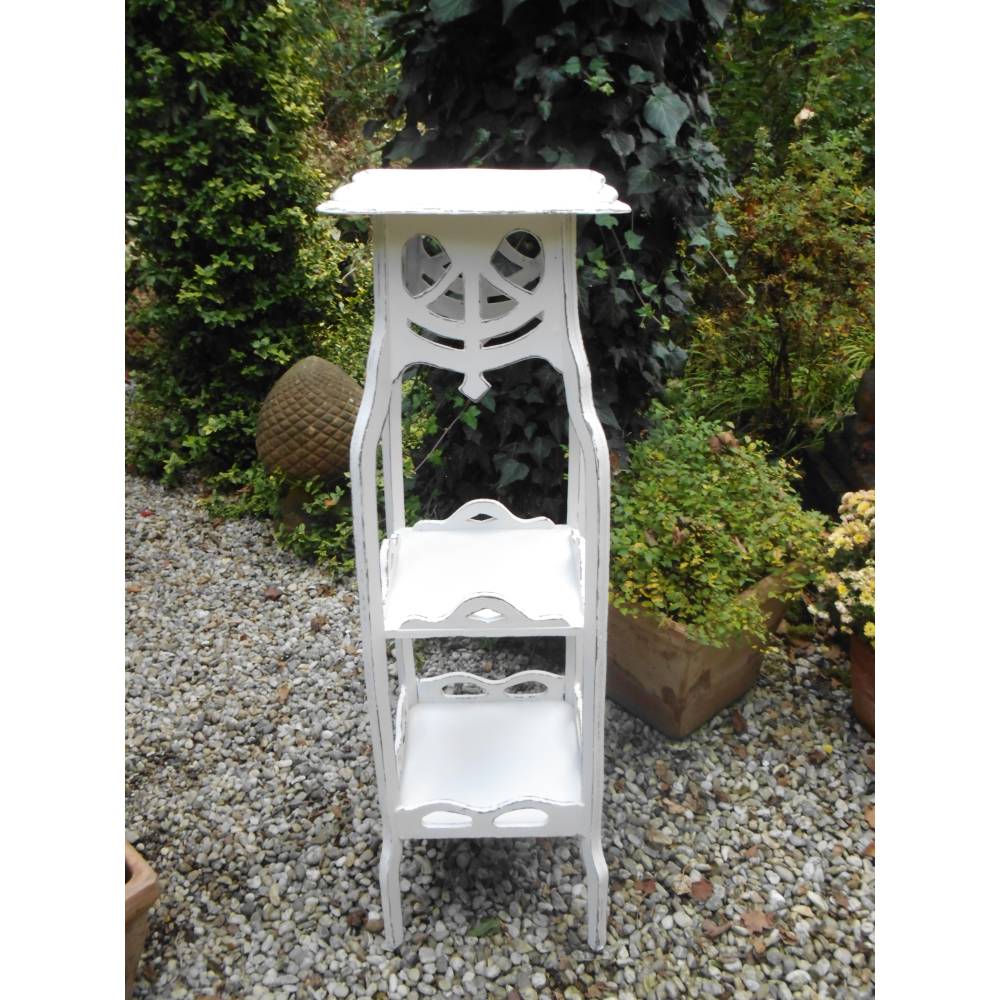 Antik Jugendstil Blumenständer Pflanzenständer Holzständer Beistelltisch Lampenständer Etagere Weiß Shabby Holz Landhaus