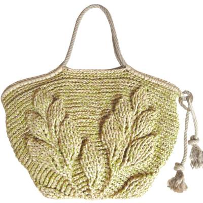 Große XXL Strandtasche gehäkelt mit 3D Blättern – Unikat Shopper aus Papierfasergarn & Sisal