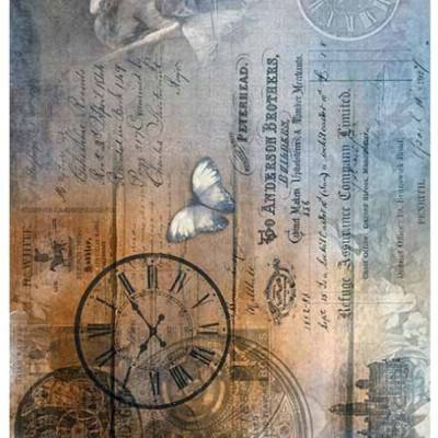 Transparentpapier, Engel, Uhren, alte Schrift, Vintage, A4, P0046