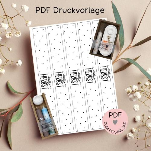 Banderole "Hallo Herbst", PDF-Druckvorlage, zum ausdrucken u. auschneiden, A4, Banderolen z.B .f. kleine Geschenke