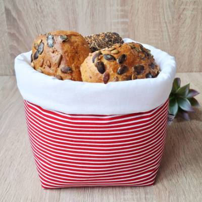 Brotkorb mit Streifen, nachhaltig ökologisch wiederverwendbarer Brötchenkorb, Stoffkorb, Aufbewahrungskorb 