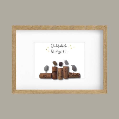 Lustiges Wein Geschenk – Handgemachtes Steinbild „Oh du fröhliche Weinnacht“ mit Weinkorken