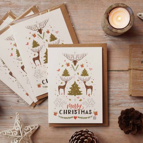 Weihnachtskarte Hirsch Folklore Muster mit Umschlag aus Kraftpapier | DinA6 | umweltfreundlich | Landhaus Stil