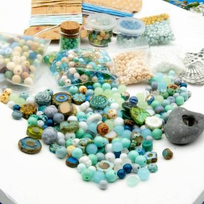 DIY Perlenbastelmischung maritim blau, Bastel Mix, Perlensuppe, Schmuckherstellung, Geschenkidee