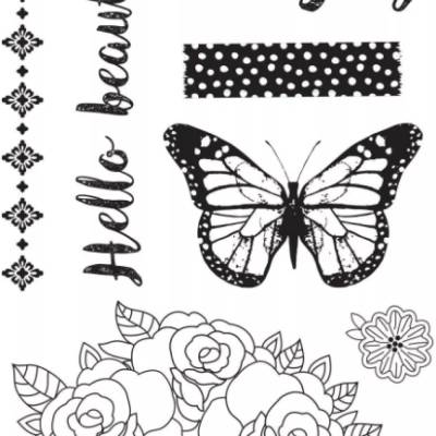 Clearstamp, Kaisercraft, Indigo Skies, Schmetterling, Blumen, CS287