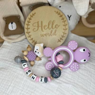 Greifling Fuchs und Schildkröte – mit Namen personalisiert, ideales Geschenk für Mädchen