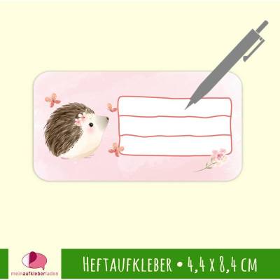12 Heftaufkleber | Watercolor Igel - Schulaufkleber zum selbstbeschriften - 4,4 x 8,4 cm