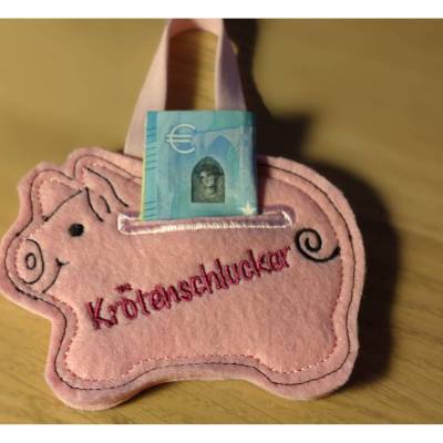 Sparschwein Krötenschlucker Rosa bestickt aus Kunstfilz – Geschenk, Deko & Aufhänger