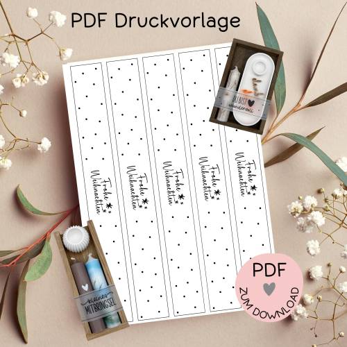 Banderole "Frohe Weihnachten", PDF-Druckvorlage, zum ausdrucken u. auschneiden, A4, Banderolen z.B. f. kleine Geschenke