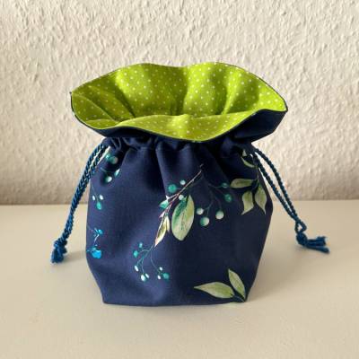 Kleiner Stoffbeutel Geschenkesäckchen Innenfutter Boden 20x17,5x10 cm Zugband Dunkelblau Grün