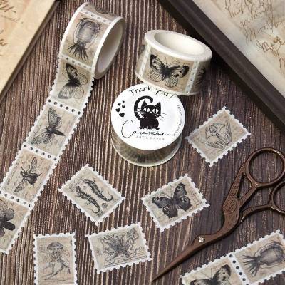 Washi Tape Stamps | Dark Academia Schmetterlinge Vintage Illustrationen | ca. 150 Aufkleber für Journaling, Scrapbooking