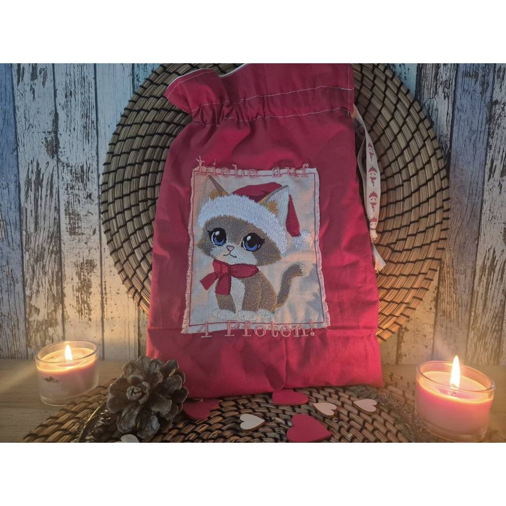 Katze Weihnachten Stickdatei 18-20x30cm – Niedliche Weihnachtskatze als Santa Claus Bild 10
