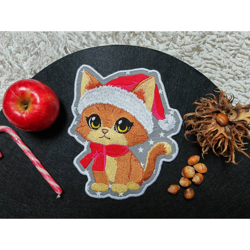 Katze Weihnachten Stickdatei 18-20x30cm – Niedliche Weihnachtskatze als Santa Claus Bild 9