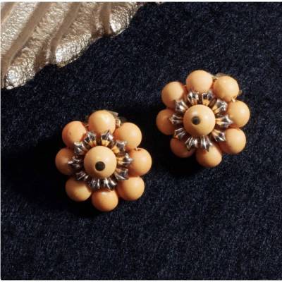 Vintage kleine Ohrclips orange Holzperlen 50er 60er Jahre Ohrringe Rockabilly, Trödel Dings da