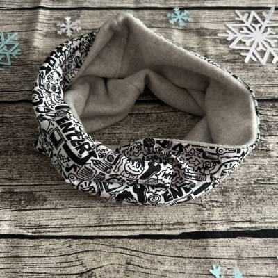 Warmer Schlauchschal Loop Schal Winter Schwarz Weiß – Gaming Cartoon Style