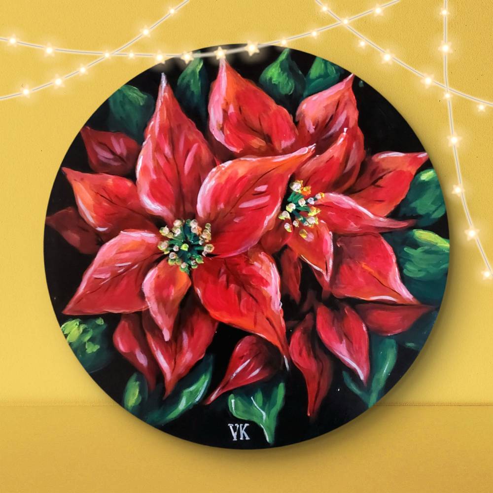 30cm Rotes Weihnachtsstern Gemlde - Handgemalt auf Holz - Adventszeit  Wanddeko - Weihnachtsbild Geschenk - Wanddeko