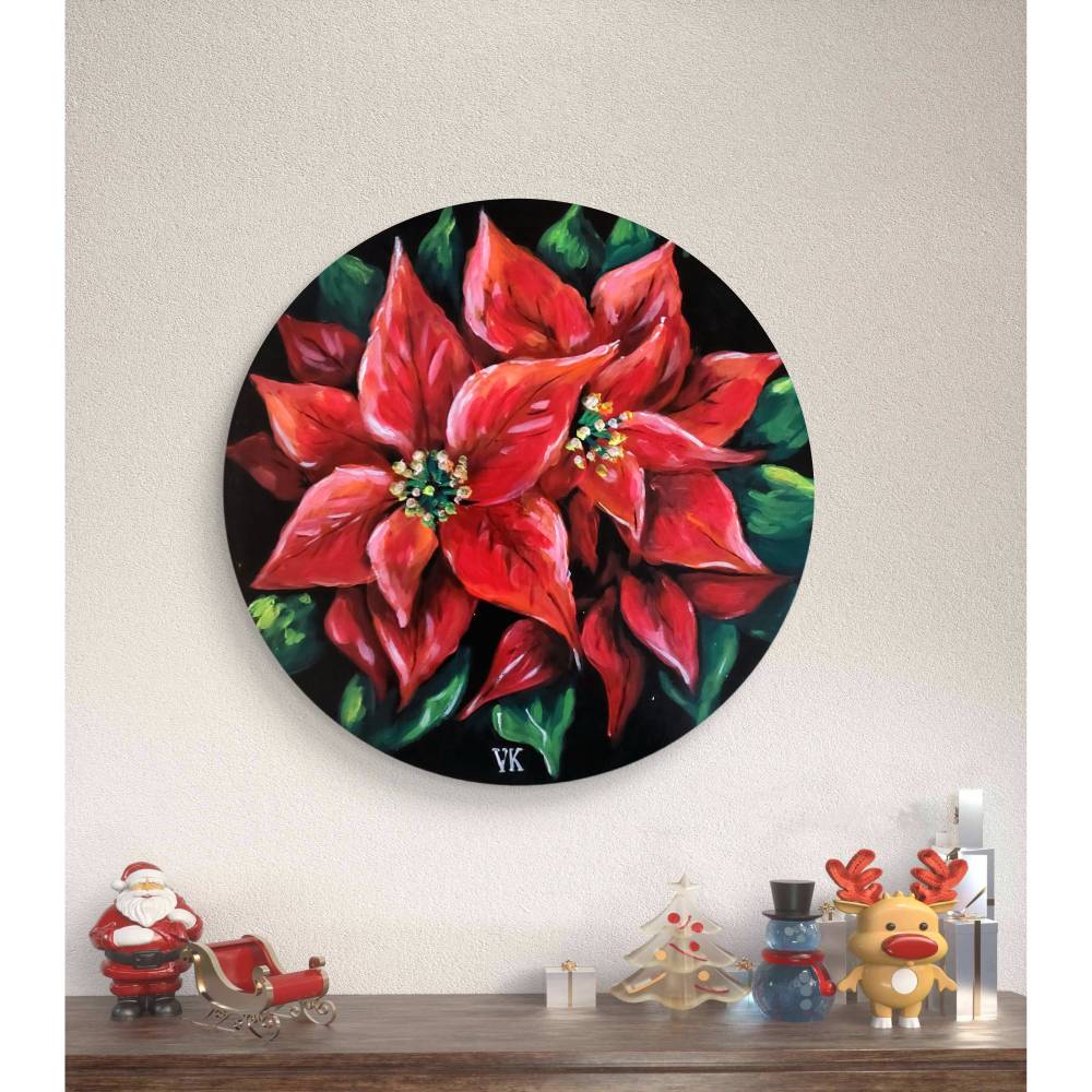30cm Rotes Weihnachtsstern Gemlde - Handgemalt auf Holz - Adventszeit  Wanddeko - Weihnachtsbild Geschenk - Wanddeko