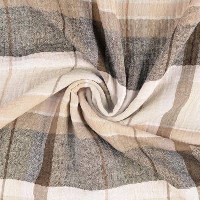 Musselin Double Gauze Baumwolle Karo`s beige Oeko-Tex Standard 100  (1m/14,00 €)