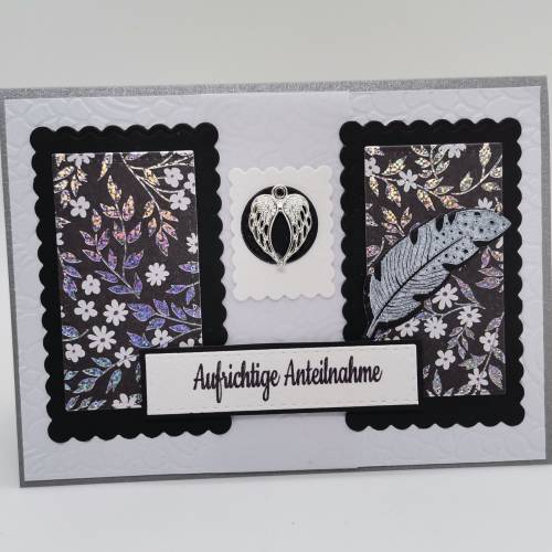 Beileidskarte mit Spruch – Trauerkarte DIN A6, Kondolenzkarte mit Feder & Engelsflügel, stilvoll Abschied nehmen