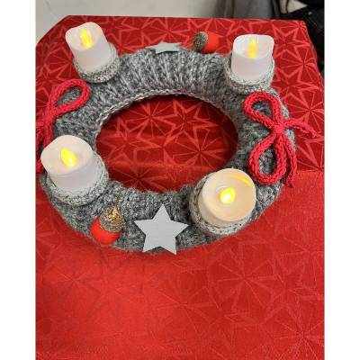 Dekokranz Wollkranz Adventskranz Tischschmuck TürKranz  gestrickt 25cm grau Sofortkauf