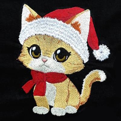 Katze Weihnachten Stickdatei 15-16x26cm, 17x20cm JEF – Niedliche Weihnachtskatze als Santa Claus für Stickmaschi