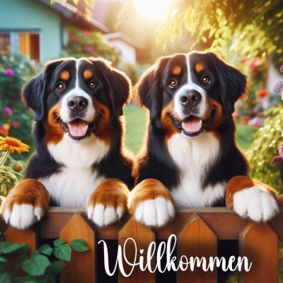 Aluminium Willkommen Blechschild mit Berner Sennenhund