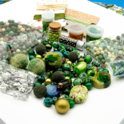 DIY Perlenbastelmischung grün, Bastel Mix, Perlensuppe, Schmuckherstellung, Geschenkidee