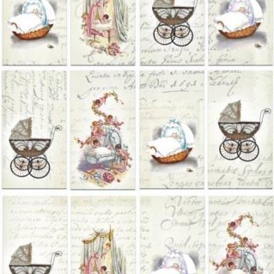 Softpapier, Decoupage, Bastelpapier, A4, Retro, Vintage, Tags, Anhänger, Baby, S0133