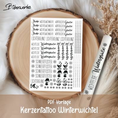 Kerzentattoo Winterwichtel – PDF Vorlage für DIY Weihnachtskerzen & Sprüche | Kerzensticker zum Ausdrucken