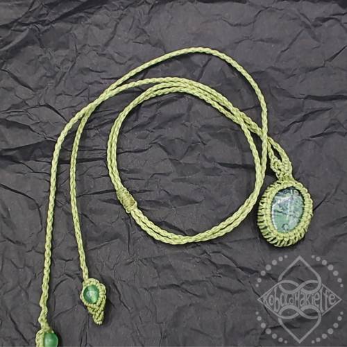Kambaba Jaspis Kette – Makramee Halskette lang – Aventurin & Vegan – Geerdeter Natur-Schmuck Unikat