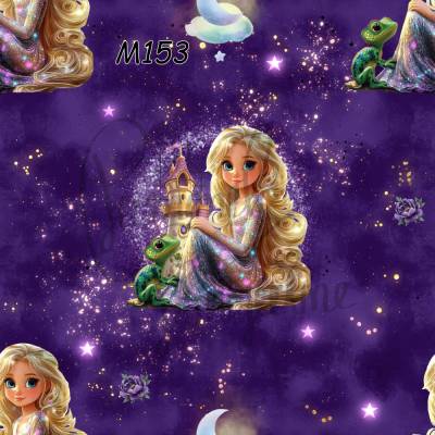 M153 Kinderstoff Magische Glitzer Prinzessin mit Turm – PummelPinguine-Design in 13 Stoffarten für kreative