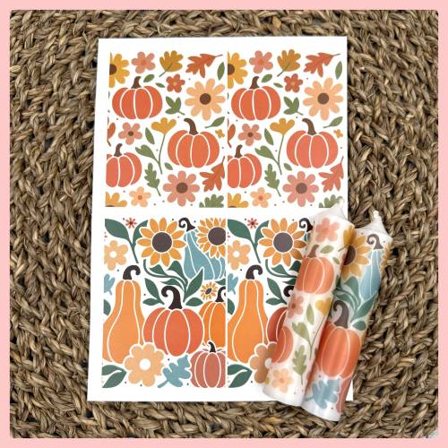 Kerzenfolie, Banderole PUMPKIN LOVE, A5, bunt, Kerzentattoo, Wasserschiebefolie, Kerzensticker, z.B. Herbst, Kürbis, Hal