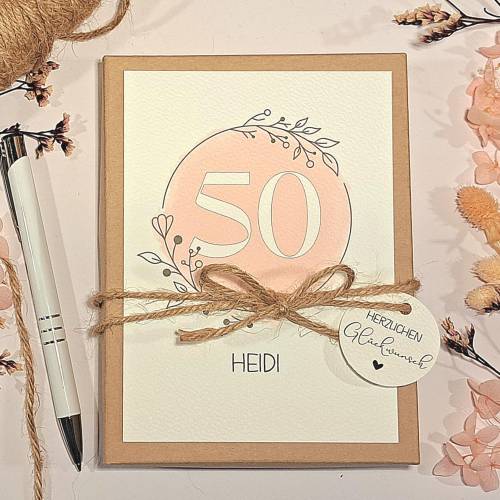 Geldgeschenk zum 50. Geburtstag für Frauen – Personalisiert & stilvoll | Geschenkbox mit Karte