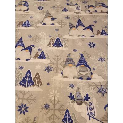 6.-€/m, Baumwollstoff, Wichtel, Rentier, Grau-Blau, Weihnachten, Advent, 160 cm breit