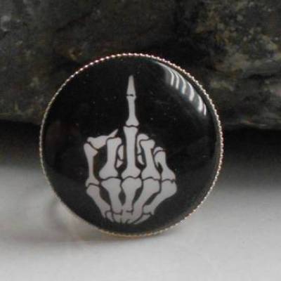 Versilberter Statement-Ring rund mit Glascabochon – Fick dich Motiv – One Size