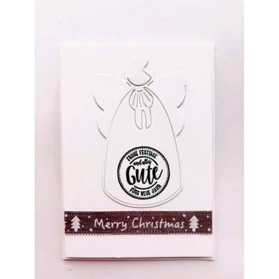  Weihnachtskarte mit Engel "Merry Christmas" Hochformat 3D Handarbeit  Xmas Silber