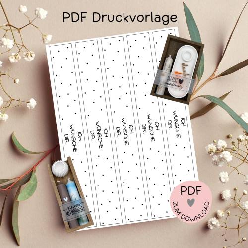 Banderole "Ich wünsche Dir", PDF-Druckvorlage, zum ausdrucken u. auschneiden, A4, Banderolen z.B. f. kleine Geschenke