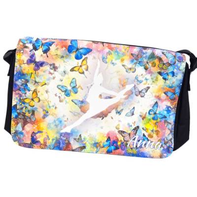 Tasche mit Tänzerin/Tanzmariechen und Schmetterlingsmotiven – personalisierbar mit Namen