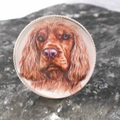 Cocker Spaniel Ring Silber rund – Fingerring mit Glascabochon, One Size Ø 2,5 cm