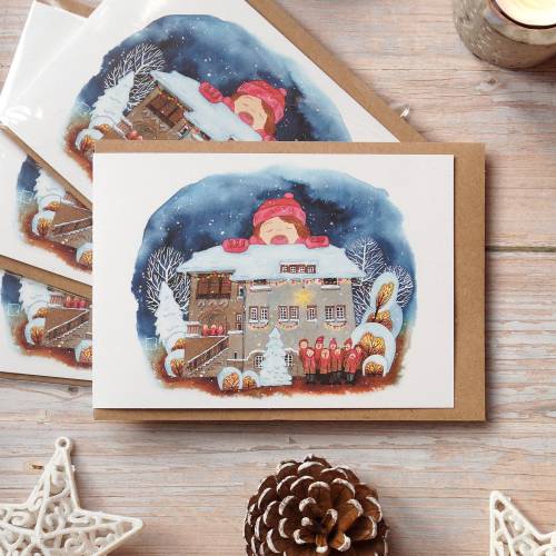 Weihnachtskarte 'Weihnachtssingen' mit Umschlag aus Kraftpapier | DinA6 Querformat | umweltfreundlich