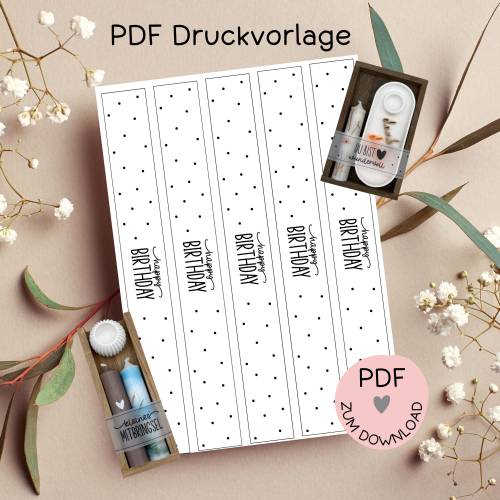 Banderole "Happy Birthday", PDF-Druckvorlage, zum ausdrucken u. auschneiden, A4, Banderolen z.B. f. Geschenke etc.